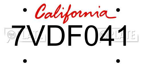 7VDF041 California License Plate