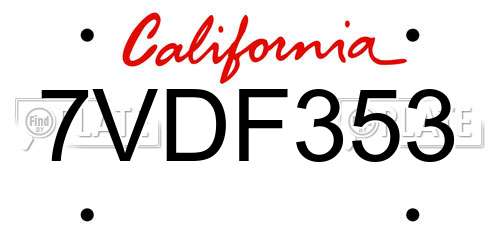 7VDF353 California License Plate