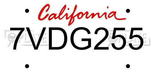 7VDG255 California License Plate