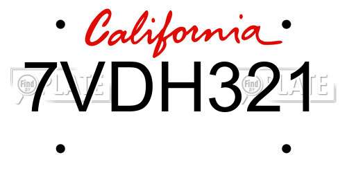 7VDH321 California License Plate