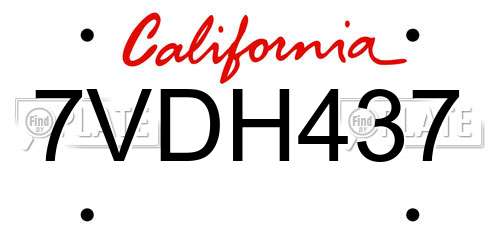 7VDH437 California License Plate