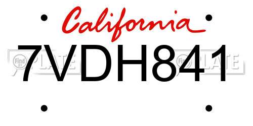 7VDH841 California License Plate