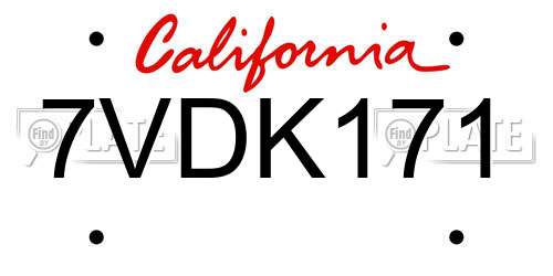 7VDK171 California License Plate
