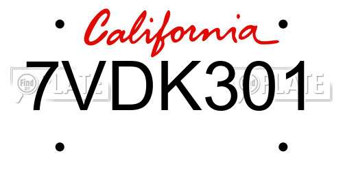 7VDK301 California License Plate