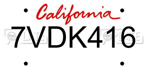 7VDK416 California License Plate