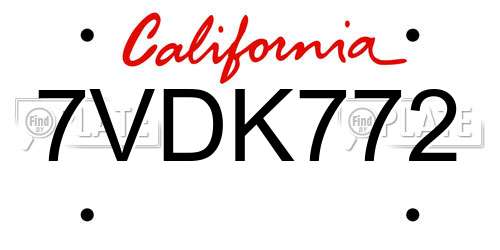 7VDK772 California License Plate
