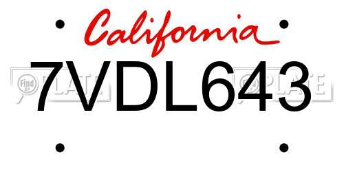 7VDL643 California License Plate