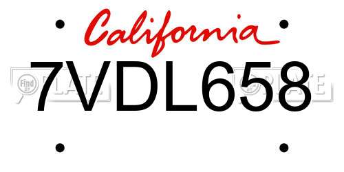 7VDL658 California License Plate