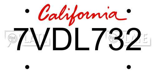 7VDL732 California License Plate
