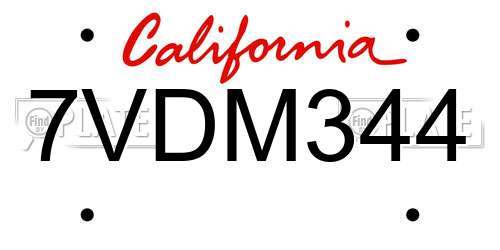 7VDM344 California License Plate