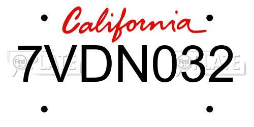 7VDN032 California License Plate