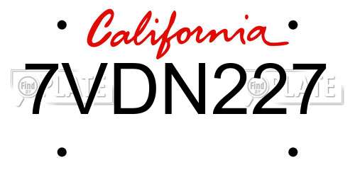 7VDN227 California License Plate