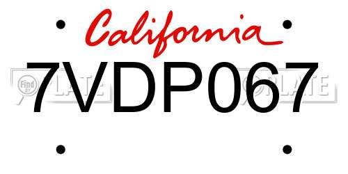 7VDP067 California License Plate
