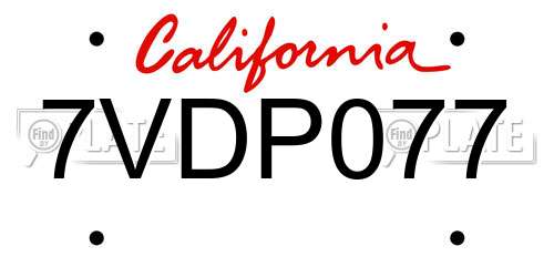 7VDP077 California License Plate