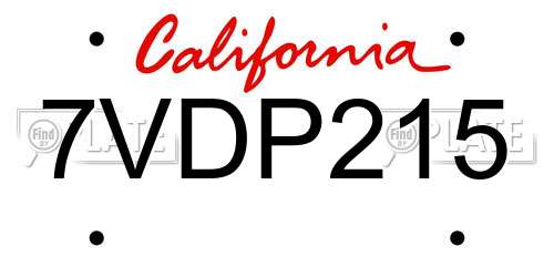 7VDP215 California License Plate