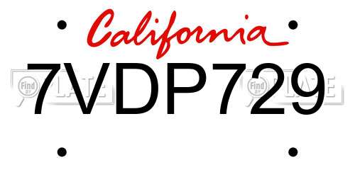 7VDP729 California License Plate