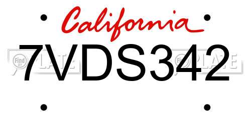 7VDS342 California License Plate