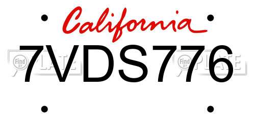 7VDS776 California License Plate