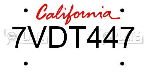 7VDT447 California License Plate