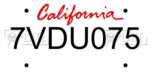 7VDU075 California License Plate