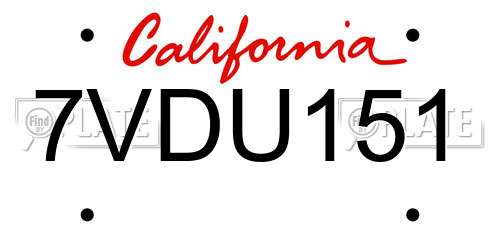 7VDU151 California License Plate