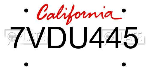 7VDU445 California License Plate