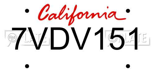 7VDV151 California License Plate