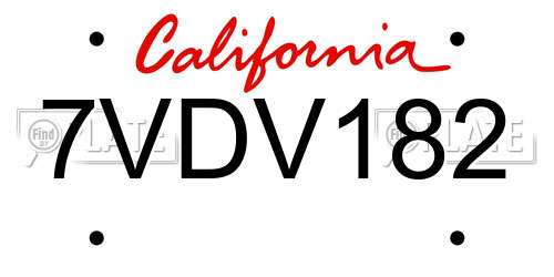 7VDV182 California License Plate
