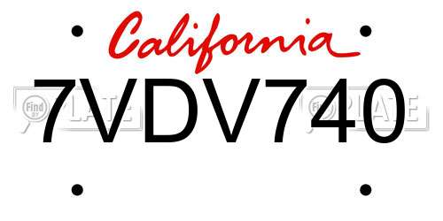 7VDV740 California License Plate