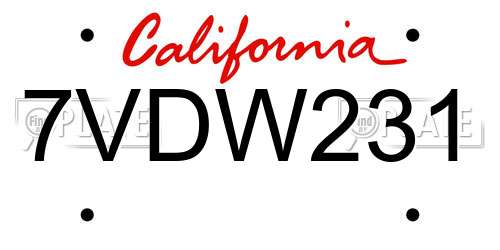 7VDW231 California License Plate