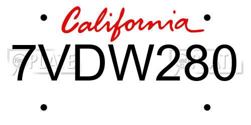 7VDW280 California License Plate