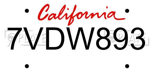7VDW893 California License Plate