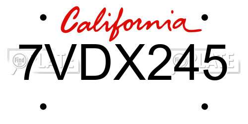 7VDX245 California License Plate