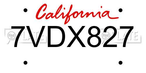 7VDX827 California License Plate