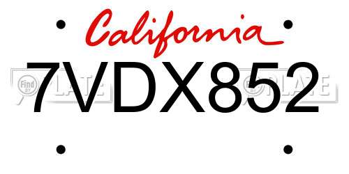7VDX852 California License Plate