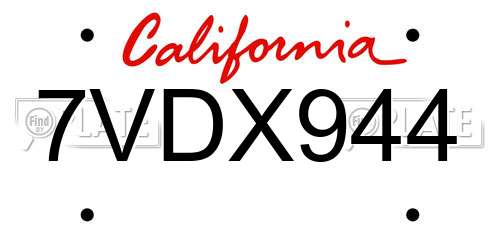7VDX944 California License Plate