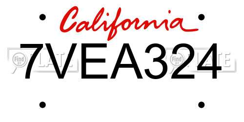 7VEA324 California License Plate
