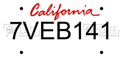 7VEB141 California License Plate