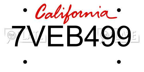 7VEB499 California License Plate