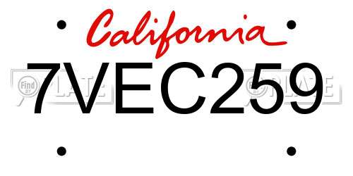 7VEC259 California License Plate
