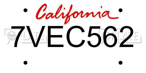 7VEC562 California License Plate