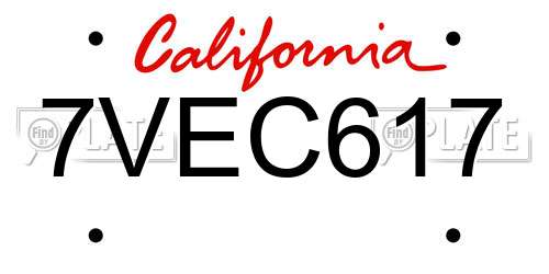 7VEC617 California License Plate