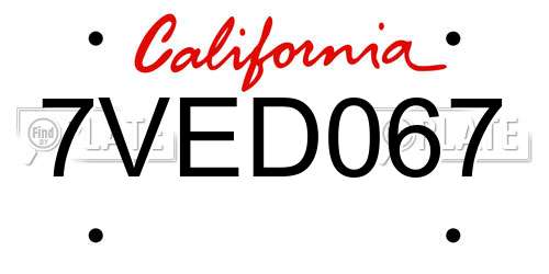 7VED067 California License Plate