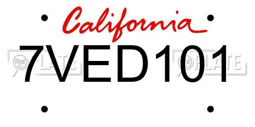 7VED101 California License Plate
