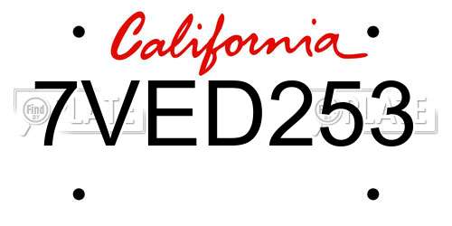 7VED253 California License Plate