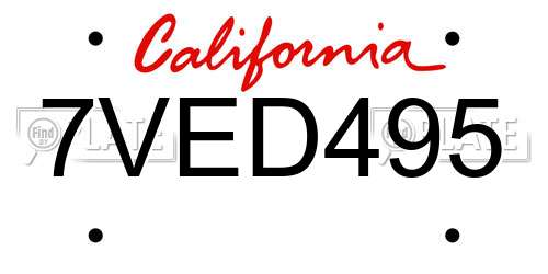 7VED495 California License Plate
