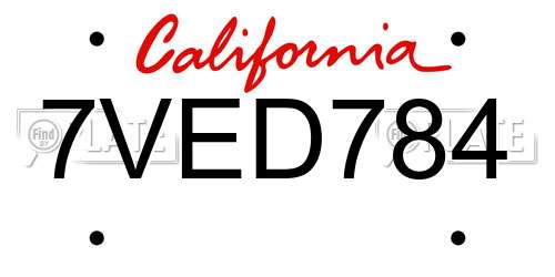 7VED784 California License Plate
