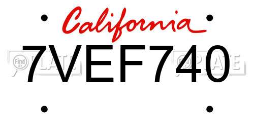 7VEF740 California License Plate