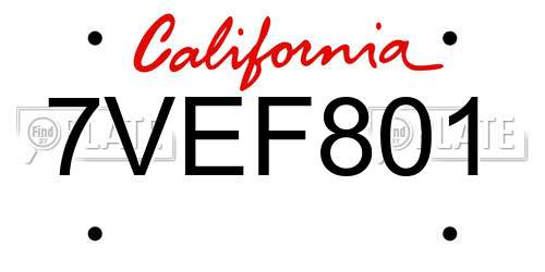 7VEF801 California License Plate