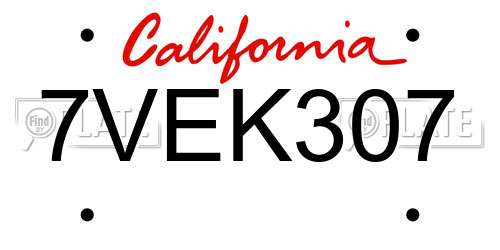 7VEK307 California License Plate